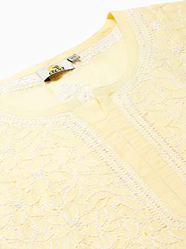 Image of Ada Women's Cotton Straight Fit Straight Hand Embroidered Lucknowi Chikankari Kurta Kurti A411165