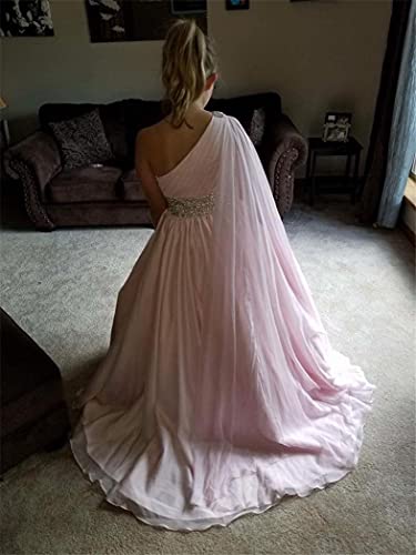 Junguan Girls One Shoulder Pageant Dress Chiffon Princess Kids Birthday Party Gowns with Flowy Cape 14 Fuchsia2