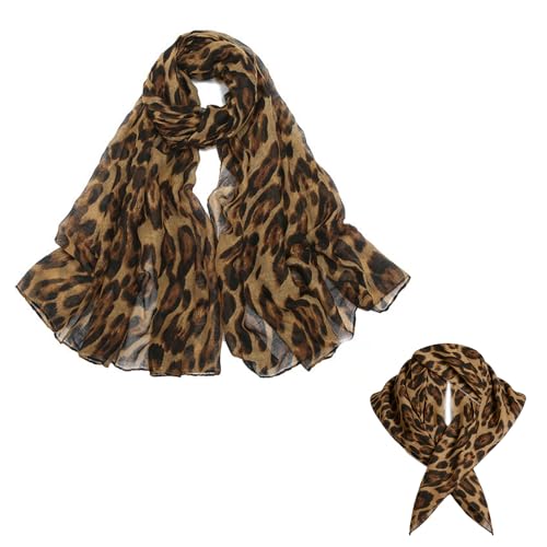CEEGEWW Leopard Print Scarf Print Scarf LeopardPrint Scarfs for Women Fashion LightweightScarfs Suitable for Daily Outings Travel Work Commuting and Gift Giving(Black Coffee LeopardPrint Style)