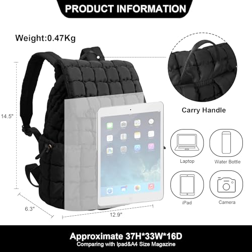 Quilted Travel Duffle Bag Gym Bag&Quilted Backpack Purse for Women,Large Puffer Duffle Weekender Bag Lightweight Puffer Puffy College Laptop Backpack with Compartment for Travel Gym Airplane(Black)3
