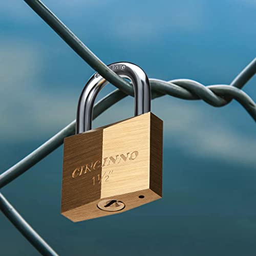 CINCINNO Solid Brass Padlock with Key, Key Lock with 1-9/16" Wide Body, 2 Pack Keyed Alike Locker Lock with Key - Thumbnail 6