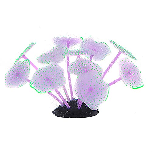 FOOSKOO Plantes Plastiques de Plantes Aquatiques artificielles pour Aquariums Silicone Soft Luminouse Mer Mushroom Plante de Corail pour Le réservoir de Poisson (Color : Purple)