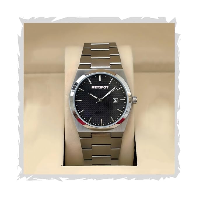 Image of Men's Stainless Steel Analog Watch with Textured Dial | Premium Quartz Movement | Date Display Wristwatch for Casual, Office & Formal Wear | Stylish Silver Bracelet Watch for Men