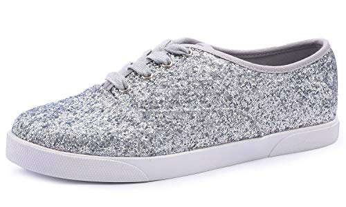 FEVERSOLE Women's Fashion Dress Sneakers Party Bling Casual Flats Embellished Shoes