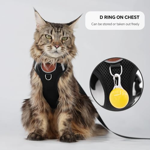Cat Harness Leash Set with AirTag Holder, Upgraded Escape Proof Vest with Lead for Large Cat Small Dog Puppy Outdoor Walking, Soft Breathable Mesh Jacket with Reflective Strip (Black, L) - Image 6