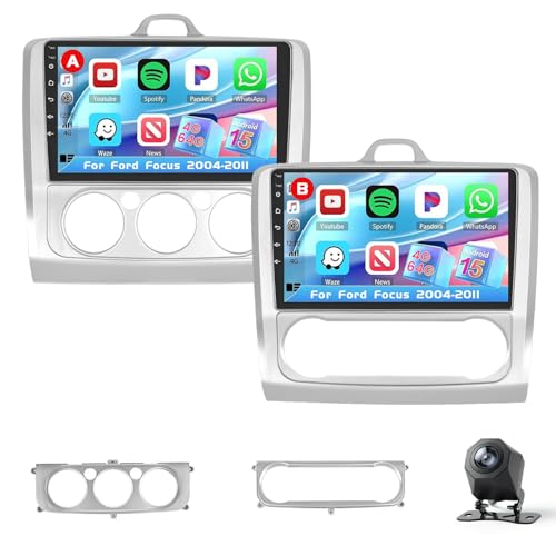 Roinvou 4+64G Radio Coche para Ford Focus 2004-2011 Carplay Inalámbrico Android Auto, Android Pantalla Radio Coche 9 Pulgadas MirrorLink Bluetooth WiFi GPS 32EQ RDS/FM SWC Cámara