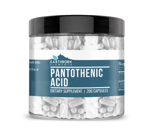 Earthborn Elements Pantothenic Acid 200 Capsules, Pure & Undiluted, No Additives #TOP28