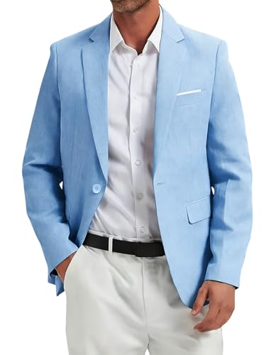 i · FineLong Mens Blazer Casual Sport Jacket Slim Fit One Button Suit Jacket for Daily Business and Prom Party (US, Alpha, Medium, Regular, Regular, Light Blue)