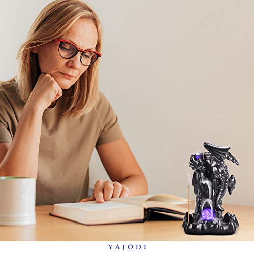 Yajodi Dragon Backflow Incense Holder Waterfall Incense Burner, Smoke Incense Holder,With 70 Backflow Incense Cones+50 Incense Stick,1 Mat,1 Tweezers Aromatherapy Ornament Home Decor（Black Brown） #TOP5