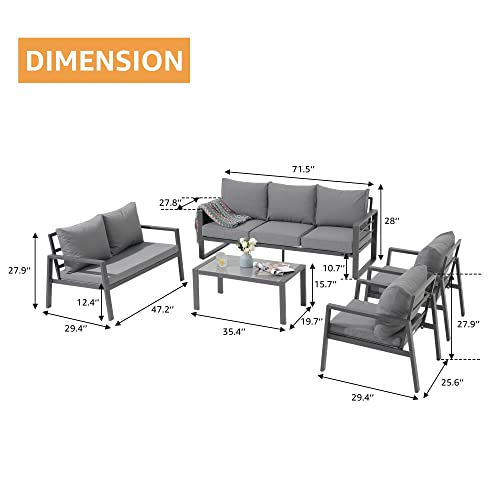 Outdoor Cushioned 5 Piece Patio Sofa Set With Coffee Table Grey Modern Contemporary Transitional Weather Resistant #TOP1