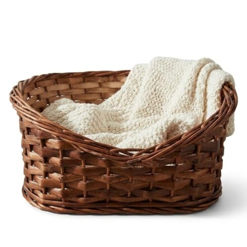Cama Pet Cama Cachorro Cesto de Vime Artesanal para Cachorros e Gatos Pequenos Cesta Decorativa Newborn Reborn Descanso Pet Marrom