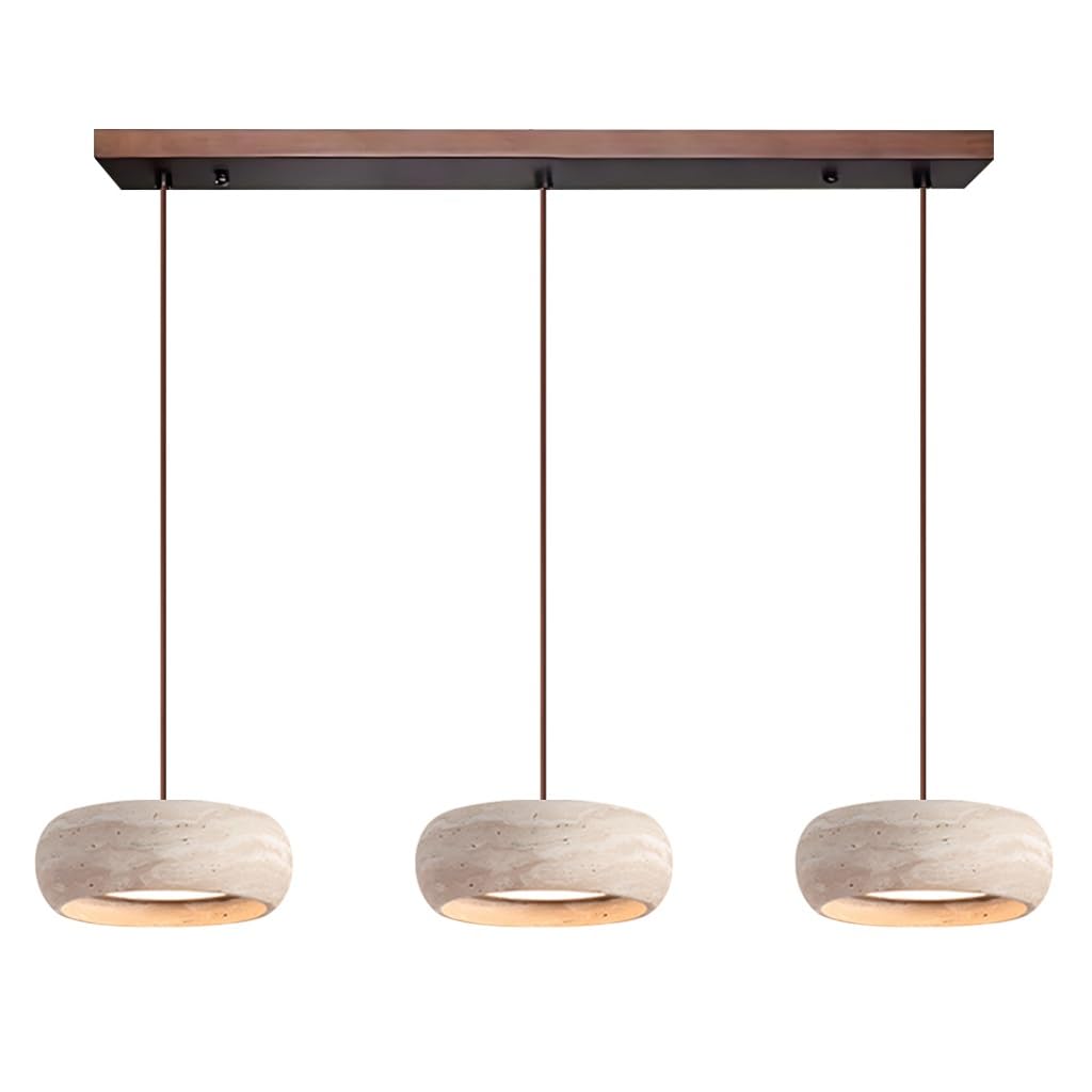 LED-Pendelleuchte Aus Holz Nordische Hängeleuchte Aus Gelbem Kalkstein Kreative Trommelförmige Kronleuchter Aus Naturstein Wabi-Sabi-Stil Geeignet Für Esszimmern Kücheninseln Wohnzimmern(A1)