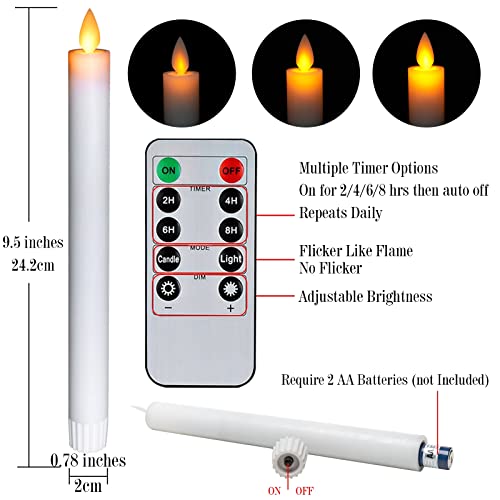 Homemory White Flameless Taper Candles With Remote Timer, 9.5 Inches Real Wax Moving Wicks Led Candlesticks Battery Operated, 4 Pcs Flickering Window Candles With Dancing Flame For Wedding Fireplace #TOP5