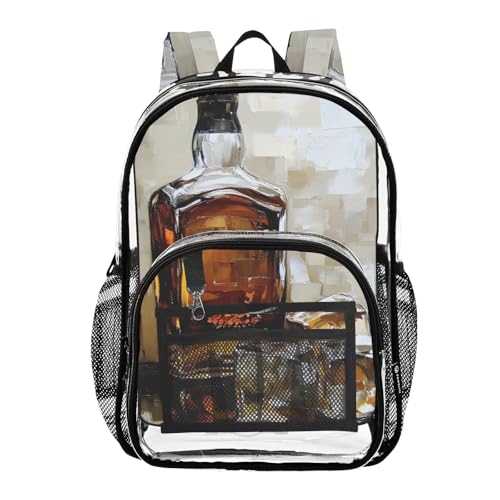 Clear Backpack Wine Retro Art, PVC Transparent Bag with Large Capacity for Boys, Girls, Men, Women, See Through Bookbag for School Work College Travel