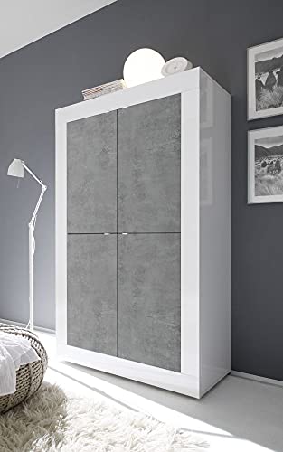 Web Convenienza Madia con 4 Sportelli Made in Italy – Credenza Contenitore Collezione Basic per Soggiorno Cucina Ingresso Sala da Pranzo Mobile Design moderno originale Bianco e Cemento