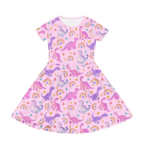 Image of Short Sleeve Dress for Girls with Pockets Cute Toddler Girl Clothes Summer 2-12