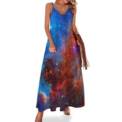 GregTins Stunning Cosmic Glitter Star Galaxy Women's Maxi Dress Sleeveless