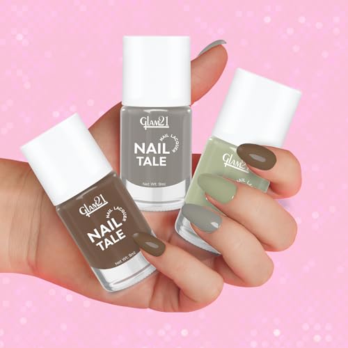Image of Glam21 Nail Tale- Nail Lacquer|Set of 3|Multicolor|Quick Drying Nail Polish| Glossy Gel Finish Nail Kit | Highly Pigmented & Long Lasting | Chip Resistance|9ml Each|Shade-05