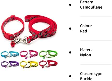 Doggie Style Store Small Dog Puppy Pet Cat Kitten Collar and Lead Set Camo Camouflage Design Nylon with Bell Adjustable Quick Release Clip Leash Red