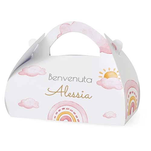 FERDINANDO FAMA' FAMÀ – Scatolina Portaconfetti Nascita Borsetta Arcobaleno Rosa