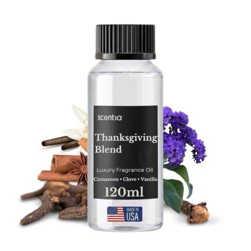 Scentia Thanksgiving Blend Essential Oil – 120 ml Premium Holiday Diffuser Oil with Cinnamon, Clove, Vanilla & Coconut | Cozy Fall Aromatherapy for Home, Candles, Soaps & Gifts