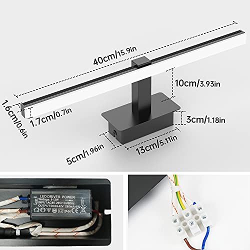 Kimjo LED Mirror Lights 9W, Bathroom Mirror Lamp Neutral White 4000K Mirror Front Lighting 40cm Bathroom Cabinet Lighting 720LM Mirror Wall Lamp Black for Bathroom Toilet Bedroom Vanity (No Switch)