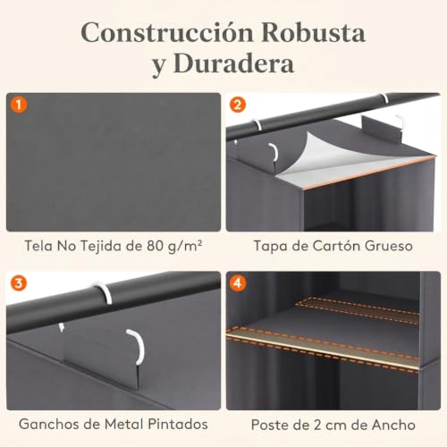 Miniatura 4 de Lifewit Organizador Armario Colgante Con 5 Estantes Y 2 Ganchos Fuertes, Estantes De Almacenamiento Para Armario, Organizador Plegable, Almacenamiento De Ropa, 102 Cm H , Gris, 2 Piezas