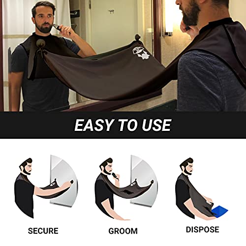 Captain Jax Beard Apron, Hair Catcher with Bag | Shaving Cloth, Strong Suction Cup - Non-Stick Beard Cape for Trimming - Mirror Protector Net, One Size, Black