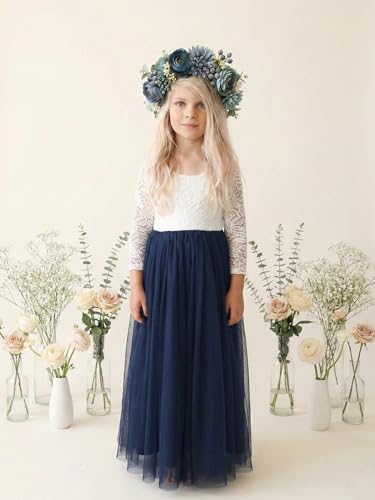 Image of 2Bunnies Girl Peony Lace Back A-Line Straight Tutu Tulle Party Flower Girl Dress