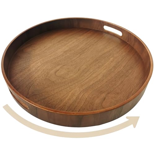 i-lan 16-inch Wooden Lazy Susan Turntable - Large Decorative Rotating Tray Made of Walnut Wood with Dual Handles & Silent Bearing for Kitchen Dining Organizer by i-lan - Used condition - US$41.94