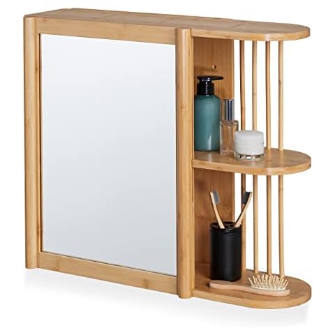 Relaxdays Bamboo Wall Shelf with Mirror Cover