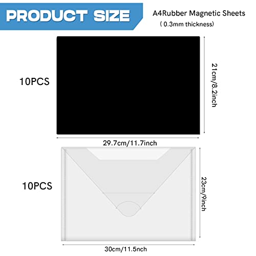 OTCRAFT 10Pcs A4 Rubber Magnetic Sheets 9x11.5inch 10PcsClear Stamp Die Storage Pockets Resealable Plastic Storage Pocket Large Envelope Case Cutting Dies Stencil Organizer forCard Making - Image 2