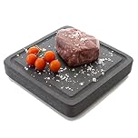 Piedra Volcánica DEKOBE para Asar Carne - Ideal para Barbacoas y Compatible con Horno - Plancha de Piedra para Cocinar Carne como Chuletón o Solomillo - con Surco Antigoteo (20x20x3cm)