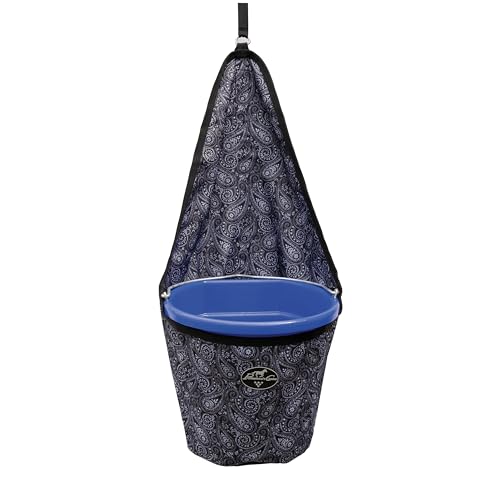 Professional's Choice Hanging Bucket Holder | Fits 5 Gallon Bucket | Hang Water Bucket on Trailer for Horses | 600D Polyester | Paisely/Black