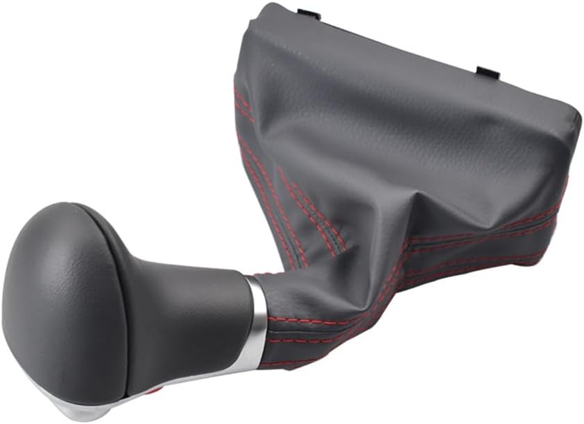 Malcayang Automatic Shift Lever Gear Shift Knob Gaiter Boot Leather Cover Gear Shift Knob Shifter with Dark Grey Leather Gaiter Accessories Replacement Set for A3 8P A4 B8 A5 A6 Q5 Q7 (red Stitching)