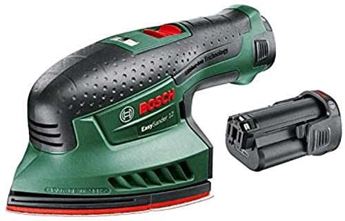 Bosch Home and Garden EasySander 12 - Multilijadora a batería (2 baterías V 2,0 Ah, Power for all, Cargador de baterías, Maletín, 3 discos lijadores)