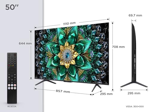 TCL 50 Zoll 50Q6C QLED Mini LED Fernseher, 4K HDR Premium, Dolby Vision IQ & Atmos, Onkyo 2.1, Smart Google TV, Game Master, 144Hz Motion Clarity Pro, AMD FreeSync Premium Pro, HDMI 2.1, AirPlay 2