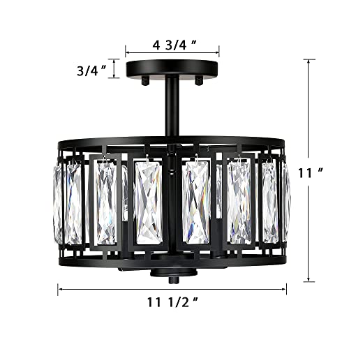 Giiland Modern Crystal Semi Flush Mount Ceiling Light Black Close To Ceiling Light Fixtures,3-Light Ceiling Light For Dining Room Bedroom Kitchen Island Hallway Entryway thumb #1