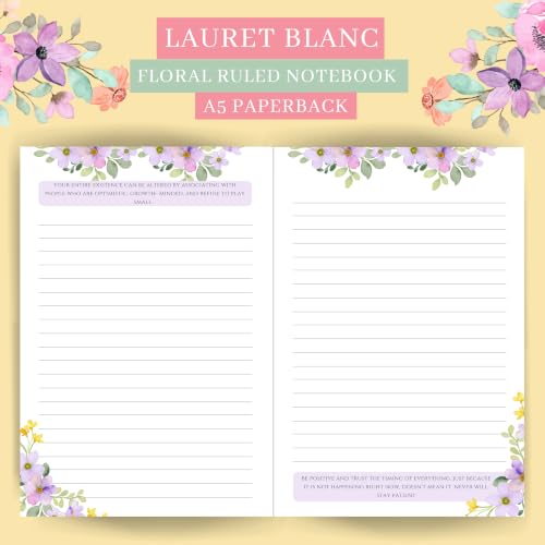 Image of LAURET BLANC Floral Notebook Journal - A5 Size, 144 Ruled Pages, 90 GSM, Paperback (Be The Energy You Want To Attract.)