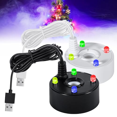 Lot De 2 Brumisateur à Ultrasons, Mini Machine à Fumée, Nébuliseur à Ultrasons avec 4 LED Lumières Colorées, 5V Fontaine D'eau Étang Brouillard Machine, Convient pour Bassin, Rocaille, Piscine, USB