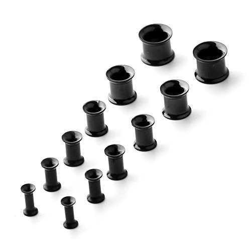 Ruifan 12Pcs Surgical Steel Screw Tunnel Gauge Ear Expander Stretching Kit Plugs Piercing -6 Pairs 8G-00G (3Mm-10Mm) - Black #TOP10