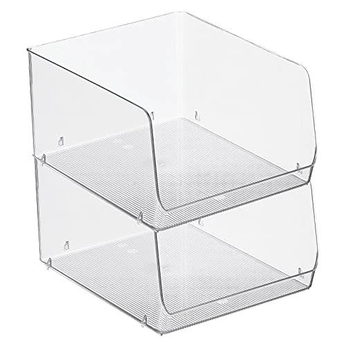 mDesign Wide Stackable Plastic Food Storage Organizer Bin Basket with Open Front for Household Kitchen Cabinets, Pantry, Offices, Closets, Bedrooms, Bathrooms - 10.2" Wide, 2 Pack - Clear by mDesign - Image 9