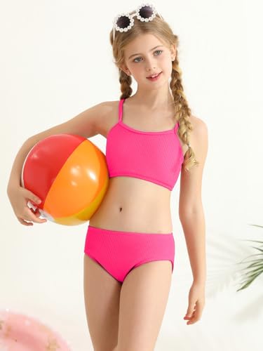 Image of Girl's 2 Piece Swimsuit Solid Spaghetti Strap Bikini Sets Beach Bathing Suit Swimwear for Teen Kids
