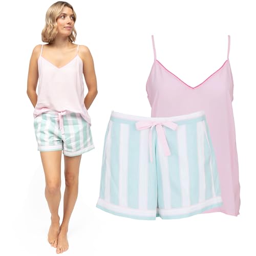 Image of Cyberjammies Francesca Womens Modal Cami and Printed Stripe Shorty Set | Ladies Pyjamas for Women | PJs Cami Pyjama Shorts Loungewear
