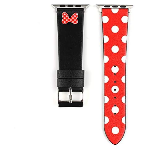 WONMILLE Compatible for Apple Watch Band 38mm 40mm Women, Polka Dot Leather Replacement Strap for iWatch Bands with Stainless Steel Clasp fit Apple Watch Series SE 6 5 4 3 2 1 (Red Bowknot) Cover