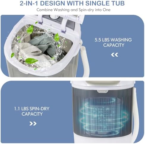 Nightcore Mini Washing Machine, 5.6 LBS Portable Washer and Dryer Combo with Spin Cycle Basket & Drain Hose, Small Washign Machine, Semi-automatic Laundry Washer for Apartment Dorm RV, Grey
