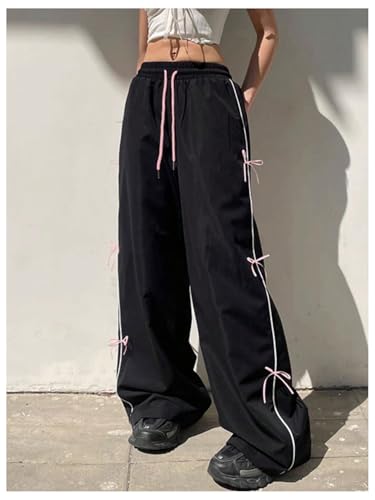 SweatyRocks Girl's Y2K Bow Wide Leg Pants Drawstring Waist Athletic Long Trousers4