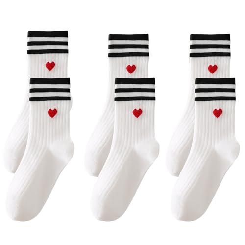 Pluvyze 3 Paar Weiß Socken Mit Herz Tennissocken mit Motiv, Tennissocken Damen 36-43 Tennissockens Lustig Baumwollmaterial Bequem und Atmungsaktiv Geeignet für Freundinnen Valentinstag und Jahrestag