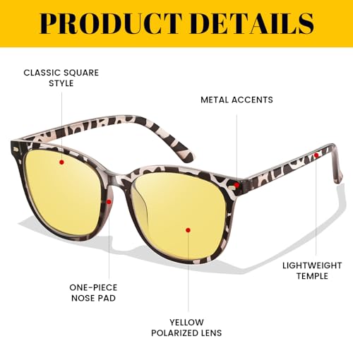 YMRFW Polarized Night Vision Glasses for Women Driving Yellow Lens Reduce Glare Safety Nighttime UV400 Protection — view 4