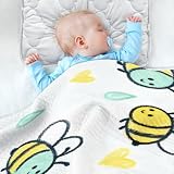 decor gift Koc z niedźwiedziem oddychający żółty i zielony zajęty pszczoła bawełniany muślinowy koc dla niemowląt dla noworodków, niemowląt i małych dzieci 76 x 102 cm
